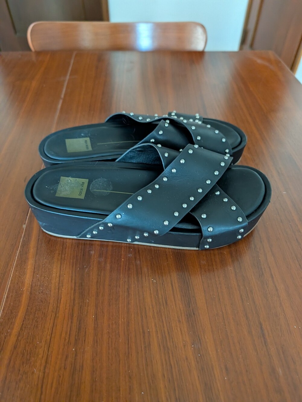 Dolce Vita Black Studded Platform Slide Sandals Size 10 Pre Owned - Picture 4 of 7